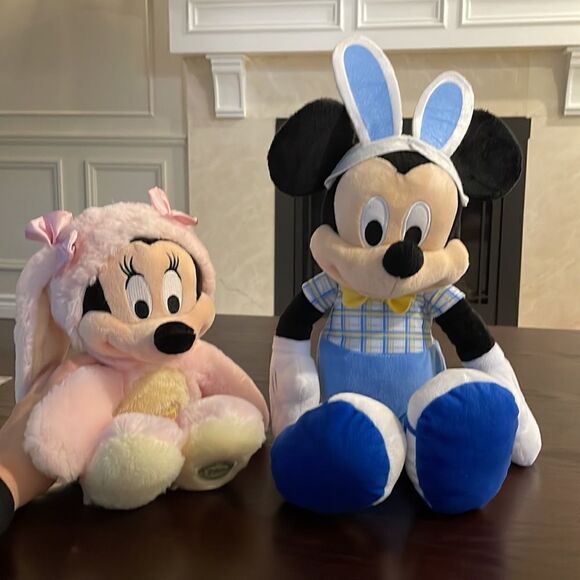 Disney Minnie & Mickey Mouse Plush Stuffed Easter Bunny Costume Pink 15” & 22” - Picture 1 of 12